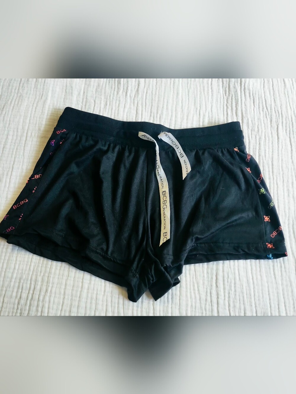 BCBGeneration Women’s Black Lounge Shorts with Logo Drawstring